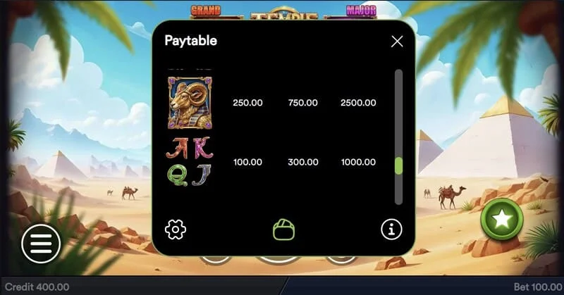 Temple of Treasures - ventana de Buy Feature para comprar bonos